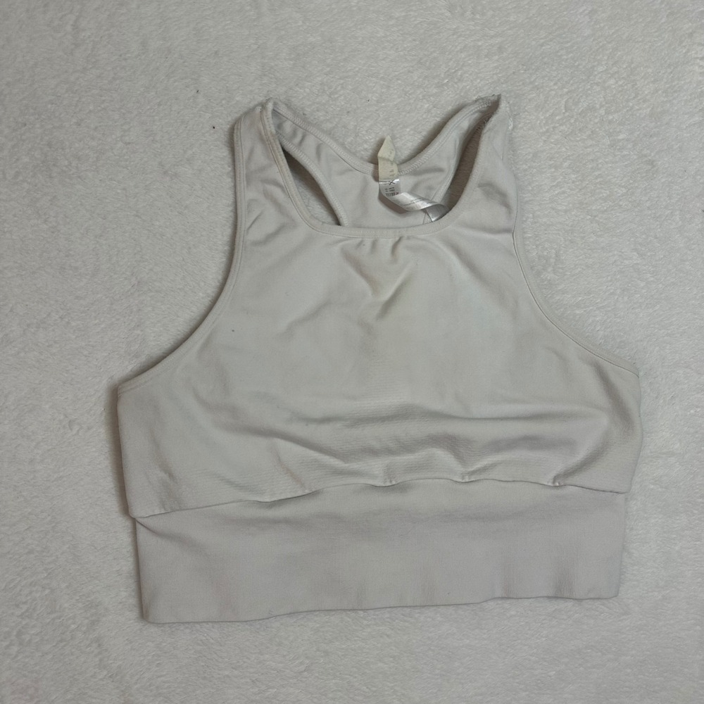 FP Movement Free People Sports Bra XL White High Neck Keyhole Back Yoga Gym
